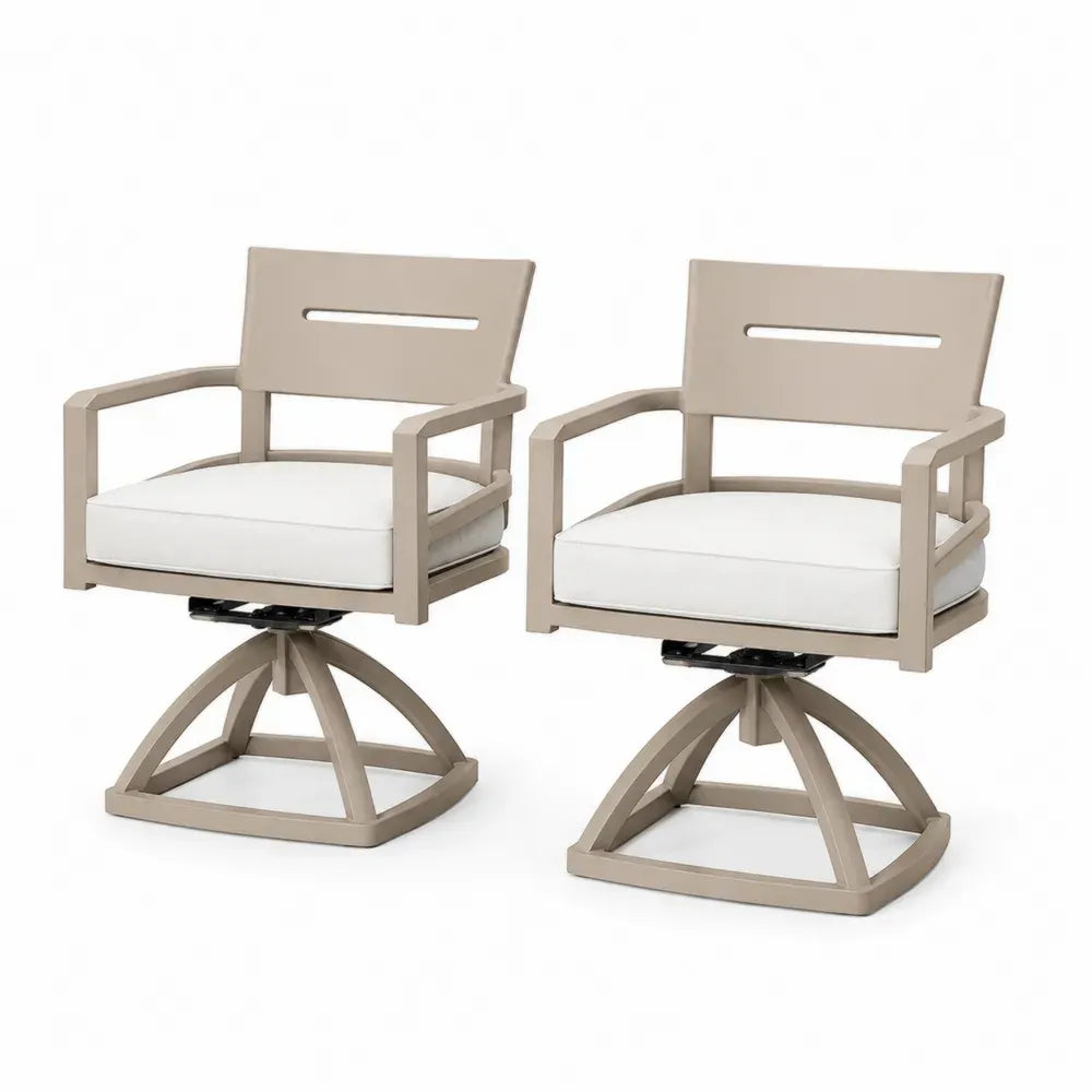 2er Set Gartenstühle Drehsessel mit Armlehnen pulverbeschichtetes Aluminium Polyestergewebe Taupe Creme Schwarz 63 x 64 x 88 cm