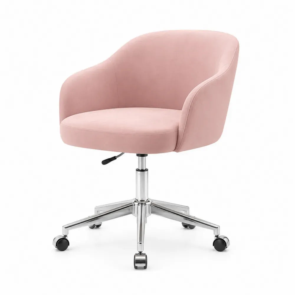 Bürostuhl Computerstuhl drehbar mit Armlehnen 62 x 62 x 78-88 cm Polyester-Samt Stahl Schalenform Rosa Silberfarben Schwarz