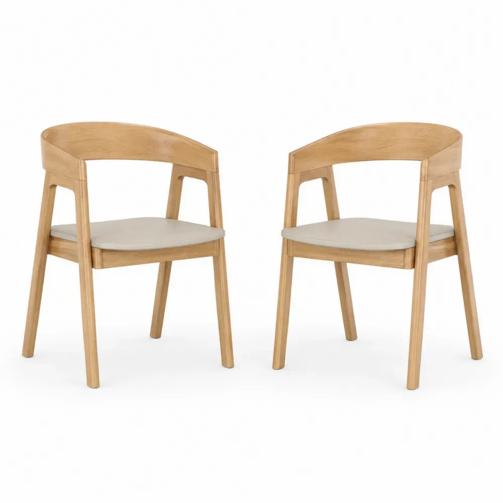 Esszimmerstühle 2er Set mit Armlehnen je 55 x 52 x 78 cm Gummibaumholz Polyester Schalenform Naturfarben Beige