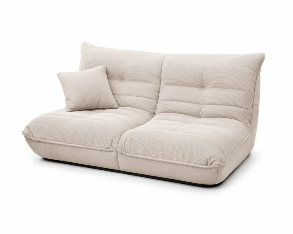 Zweisitzer Sofa Bodensofa 170 x 96 x 82 cm Polyester-Cordgewebe Polyurethan-Schaum Cremebeige Schwarz mit Knopfheftung und Kissen