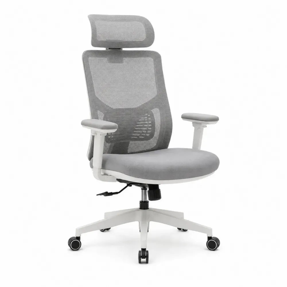 Bürostuhl Computerstuhl drehbar mit Kopfstütze Netzrücken Armlehnen 65 x 65 x 115-125 cm Polyester Polyamid Grau Weiß Schwarz
