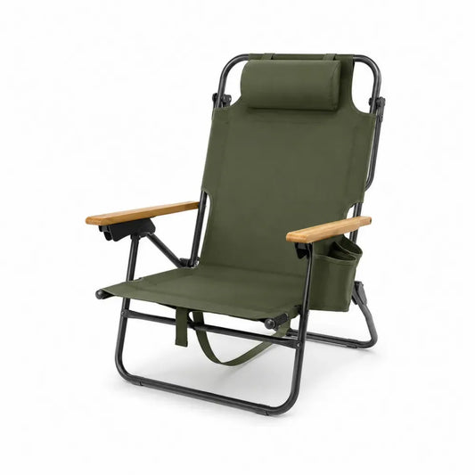 Gartenstuhl Klappstuhl 62 x 72 x 92 cm mit Kopfkissen Seitenfach Polyester Stahl und Bambus Olivgrün Schwarz Naturbraun