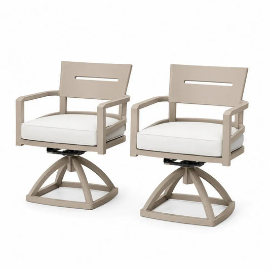 2er Set Gartenstühle Drehsessel mit Armlehnen pulverbeschichtetes Aluminium Polyestergewebe Taupe Creme Schwarz 63 x 64 x 88 cm