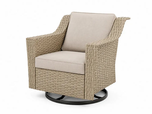 Gartenstuhl Drehsessel 78 x 75 x 82 cm mit Sitzkissen Rückenkissen PE-Rattan Stahl Naturbeige Beige Schwarz