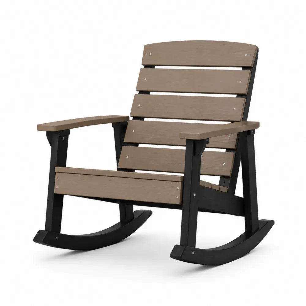 Gartenschaukelstuhl mit Armlehnen HDPE-Kunststoff Braun Schwarz Silberfarben 74 x 90 x 104 cm