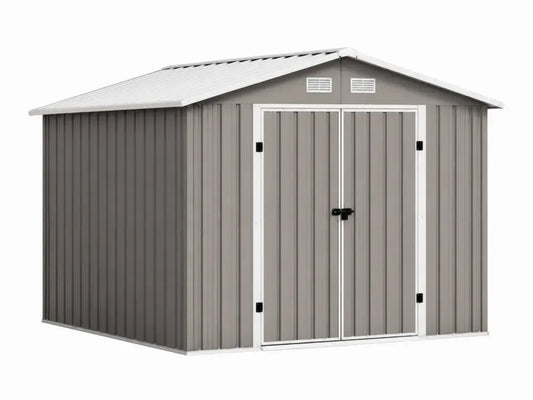 Metall Gerätehaus Gartenschuppen mit Satteldach und Doppeltür verzinktes Stahlblech Grau Weiß Hellgrau Schwarz 257 x 205 x 202 cm