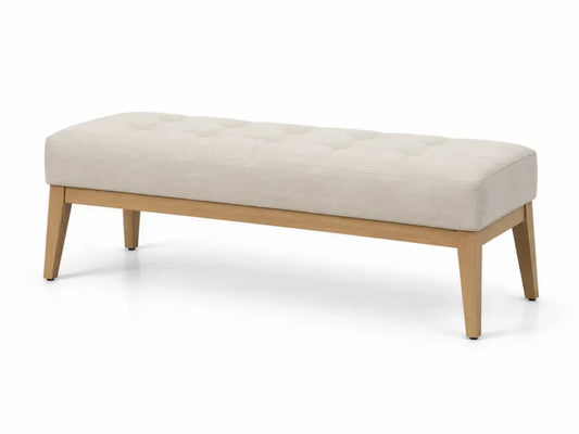 Schlafzimmerbank Bettbank 120 x 40 x 45 cm Polyestergewebe Gummibaumholz rechteckig Beige Naturfarben Schwarz