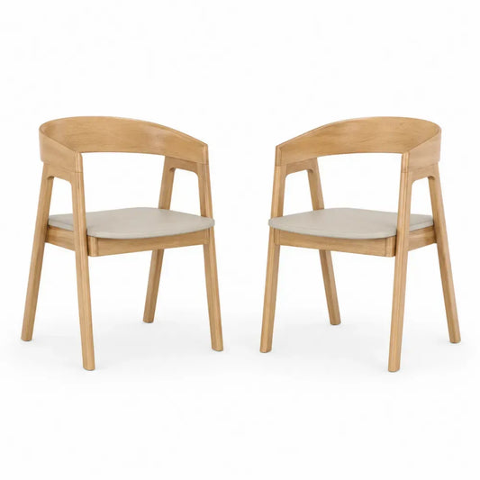 Esszimmerstühle 2er Set mit Armlehnen je 55 x 52 x 78 cm Gummibaumholz Polyester Schalenform Naturfarben Beige