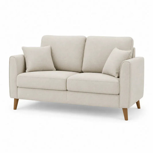Zweisitzer Sofa 160 x 86 x 88 cm Polyester-Webstoff Kiefernholz Sperrholz Gummibaumholz Beige Natur mit 2 Kissen