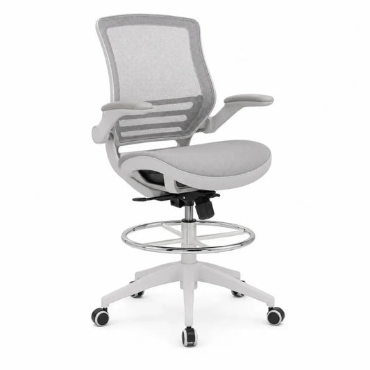 Bürostuhl Drehstuhl mit Armlehnen und Fußring 63 x 63 x 105-125 cm Polyester-Netzgewebe Polypropylen Stahl Grau Weiß Silber Schwarz