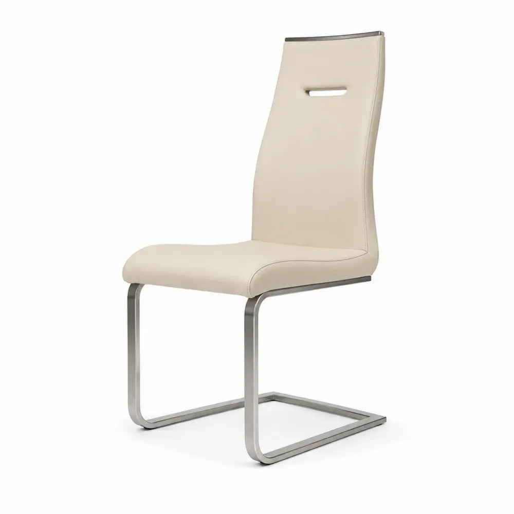 Esszimmerstuhl Freischwinger Küchenstuhl 44 x 58 x 101 cm PU Kunstleder verchromter Stahl Griffausschnitt Creme Silberfarben Dunkelgrau Schwarz