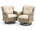 2er Set Garten-Drehsessel mit Armlehnen und rundem Drehfuß je 74 x 78 x 88 cm aus PE-Rattan Stahl und Polyester Naturbeige Beige Schwarz