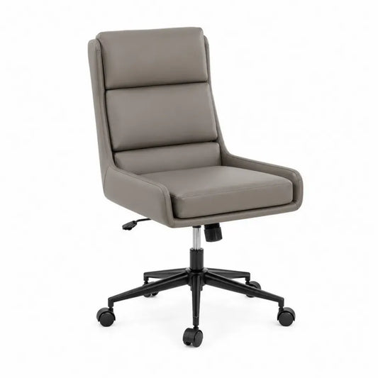 Bürostuhl Computerstuhl drehbar mit hoher Rückenlehne PU-Leder Stahlfuß 63 x 63 x 103-113 cm Taupe Schwarz Silberfarben