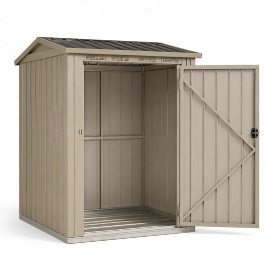 Gerätehaus Gartenschuppen Metall mit Einzeltür Satteldach verzinkter Stahl Beige Anthrazit Schwarz Silberfarben 213 x 130 x 185 cm