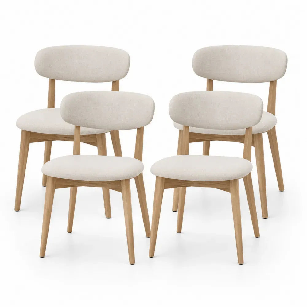 Esszimmerstühle 4er Set gepolstert 50 x 54 x 80 cm Polyestergewebe Gummibaumholz gerundete Sitzfläche Beige Natur Schwarz
