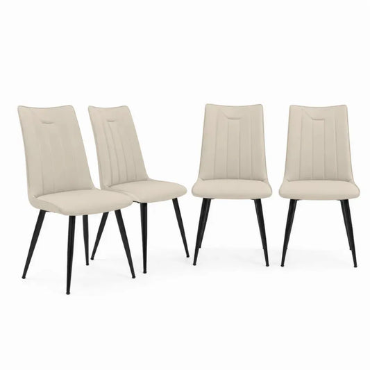 Esszimmerstühle 4er Set Küchenstühle gepolstert PU Kunstleder Creme schwarzer Stahlrahmen 44 x 57 x 96 cm