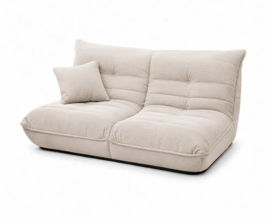 Zweisitzer Sofa Bodensofa 170 x 96 x 82 cm Polyester-Cordgewebe Polyurethan-Schaum Cremebeige Schwarz mit Knopfheftung und Kissen