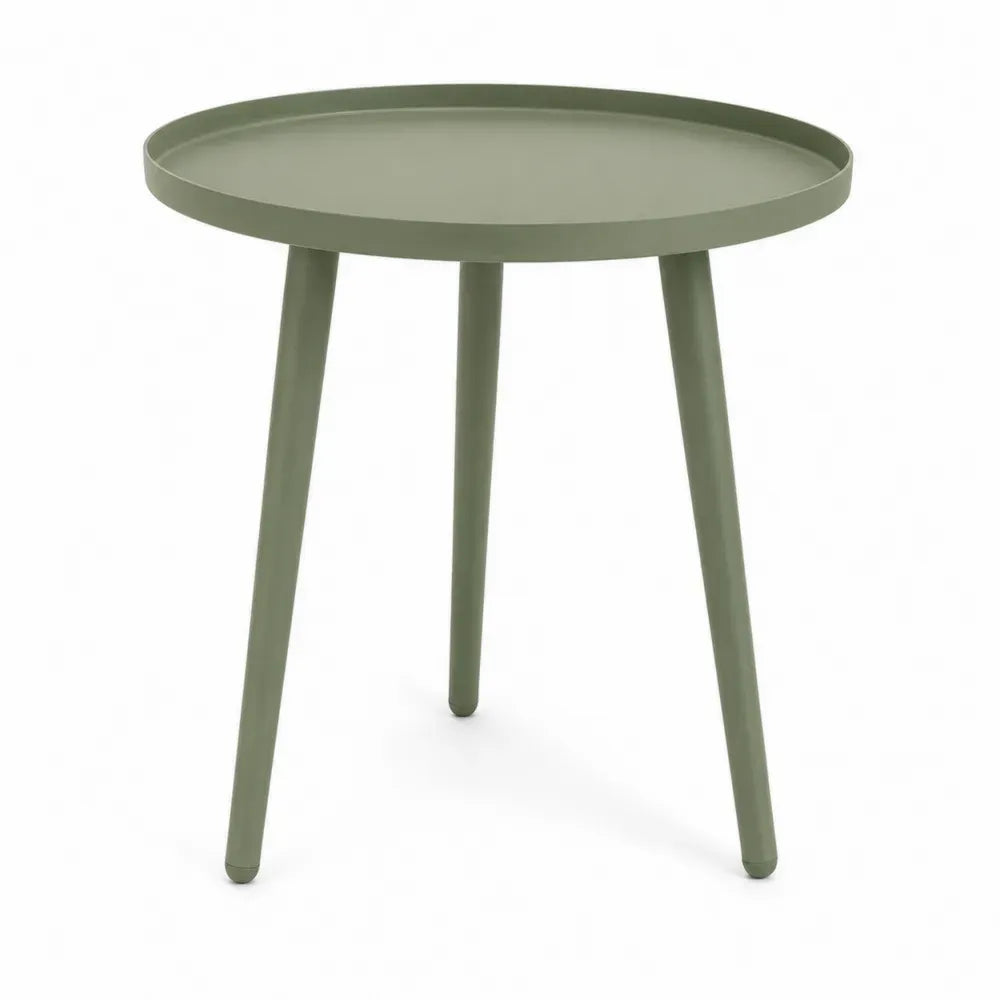 Garten-Beistelltisch rund Ø 50 cm Höhe 52 cm aus pulverbeschichtetem Stahl mit Tablettkante Salbeigrün