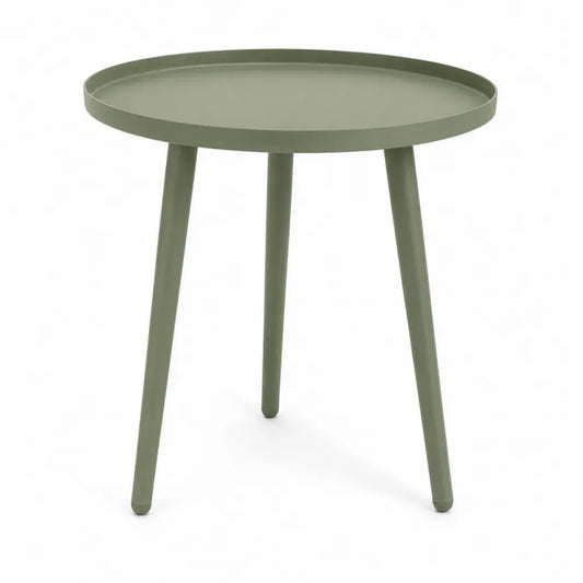 Garten-Beistelltisch rund Ø 50 cm Höhe 52 cm aus pulverbeschichtetem Stahl mit Tablettkante Salbeigrün