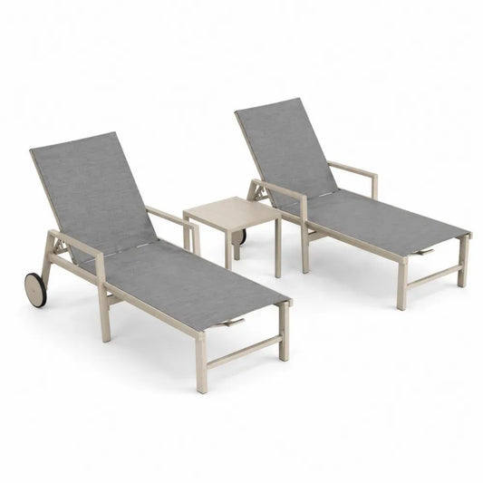 Gartenliegen-Set 3-teilig mit Beistelltisch verstellbarer Rückenlehne pulverbeschichtetes Aluminium PVC-beschichtetes Polyestergewebe Grau Beige Schwarz 190 x 65 x 95 cm Tisch 45 x 45 x 45 cm