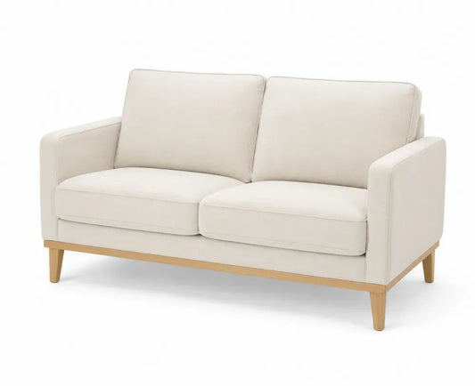 Zweisitzer Sofa 2 Sitzer Couch rechteckig Polyestergewebe Kiefer Sperrholz Gummibaum Cremeweiß Eiche hell 150 x 82 x 82 cm