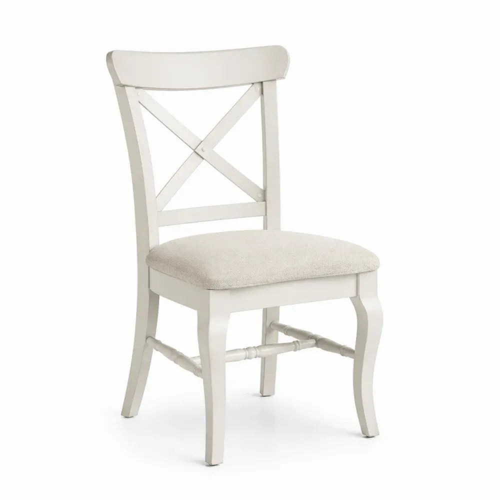 Esszimmerstuhl Polsterstuhl ohne Armlehnen Gummibaum Massivholz Polyestergewebe Beige Cremeweiß Kreuzstreben Rückenlehne 49 x 55 x 95 cm