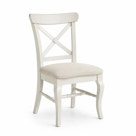 Esszimmerstuhl Polsterstuhl ohne Armlehnen Gummibaum Massivholz Polyestergewebe Beige Cremeweiß Kreuzstreben Rückenlehne 49 x 55 x 95 cm
